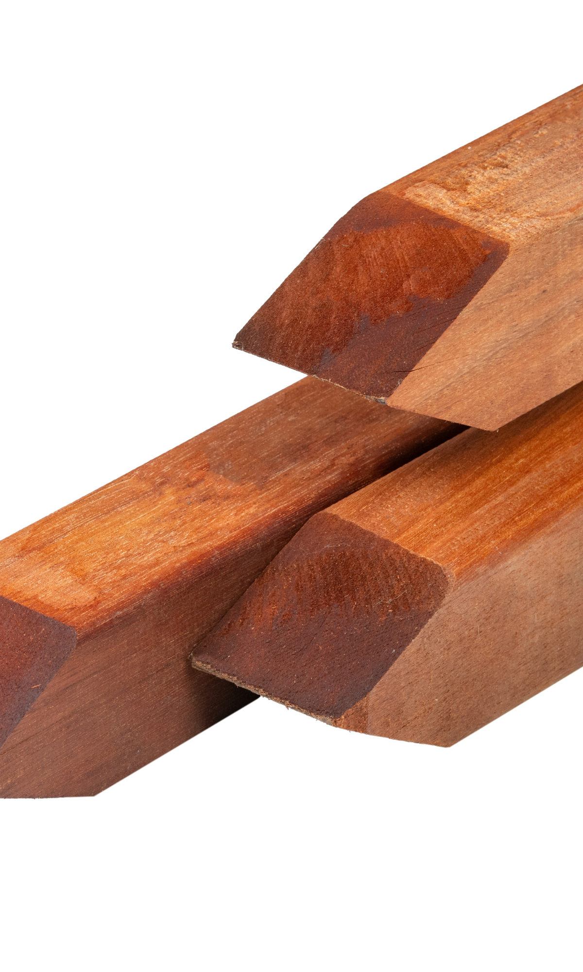 Azobé hardhout paal 6,5 x 6,5 x 200 cm geschaafd, gepunt, 4 ronde hoeken
