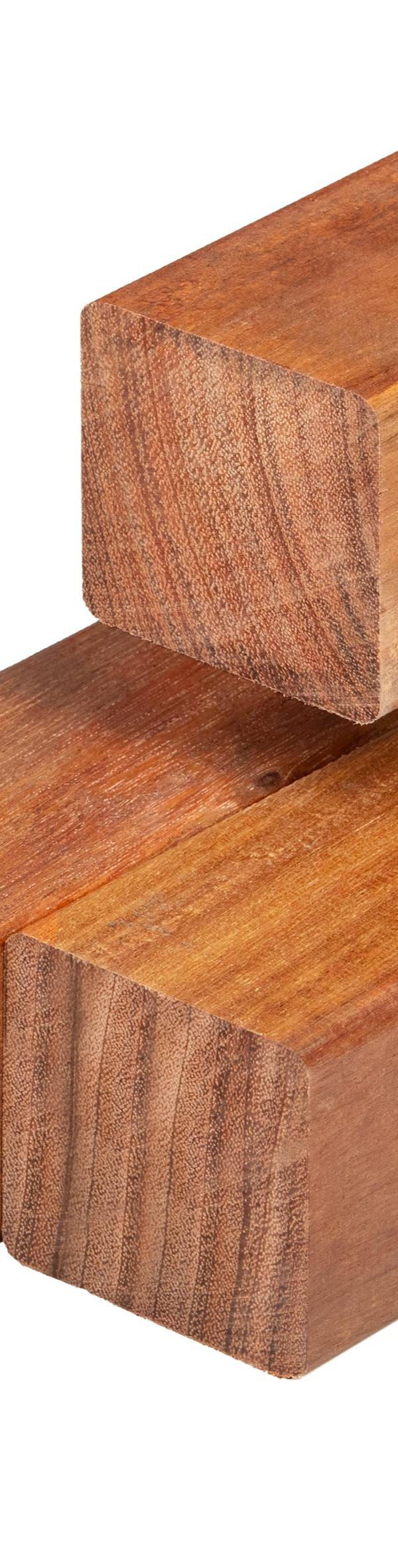 Azobé hardhout paal 6,5 x 6,5 x 400 cm geschaafd, ongepunt, 4 ronde hoeken
