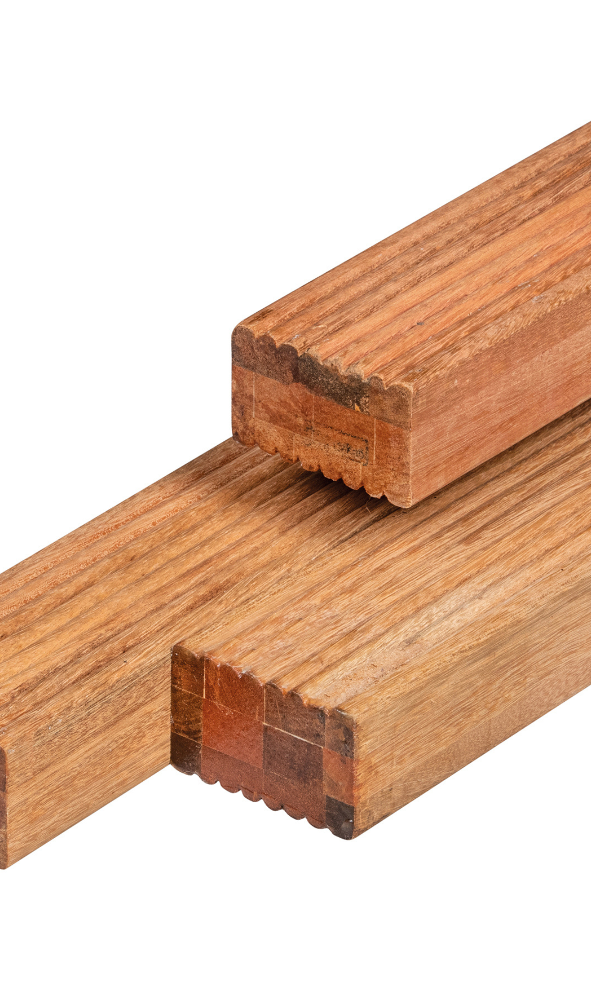 Bangkirai hardhout regel 4,4 x 6,8 x 395 cm kunstmatig gedroogd, geschaafd, gelamineerd, gevingerlast, 4 ronde hoeken
