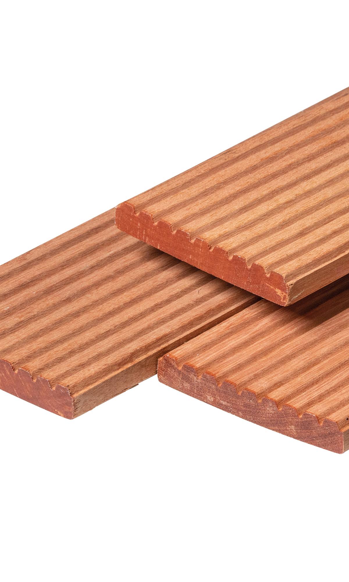 Bangkirai hardhout vlonderplank 2,1 x 14,5 x 245 cm kunstmatig gedroogd, geschaafd, 1 zijde 8 groeven