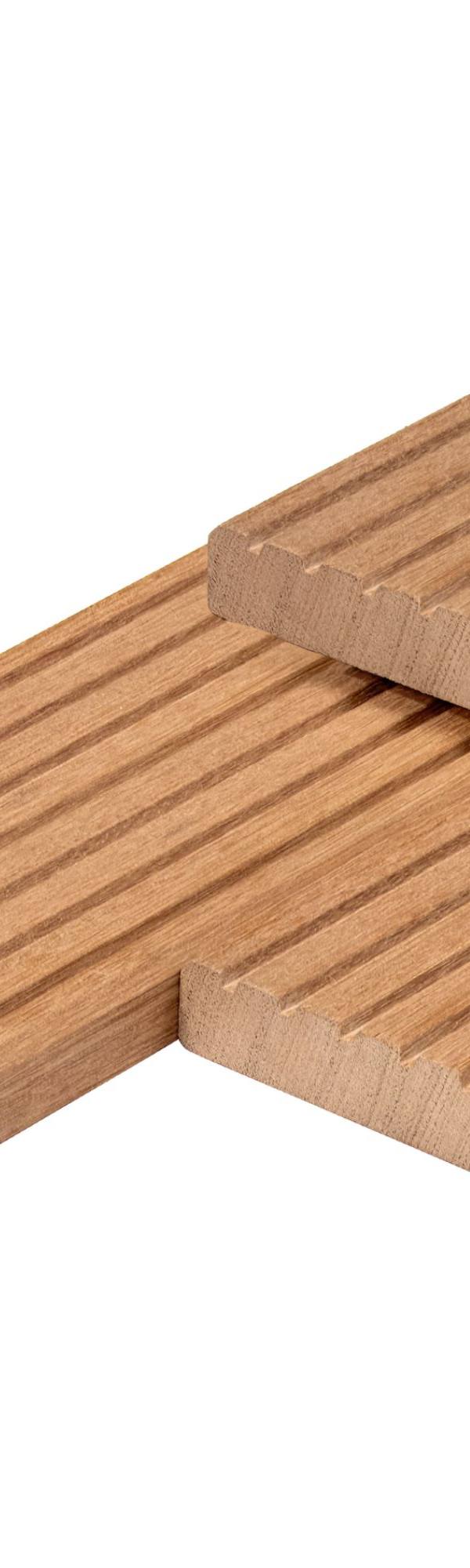 Bangkirai hardhout vlonderplank 2,5 x 14,5 x 245 cm kunstmatig gedroogd, geschaafd, 1 zijde 7 groeven