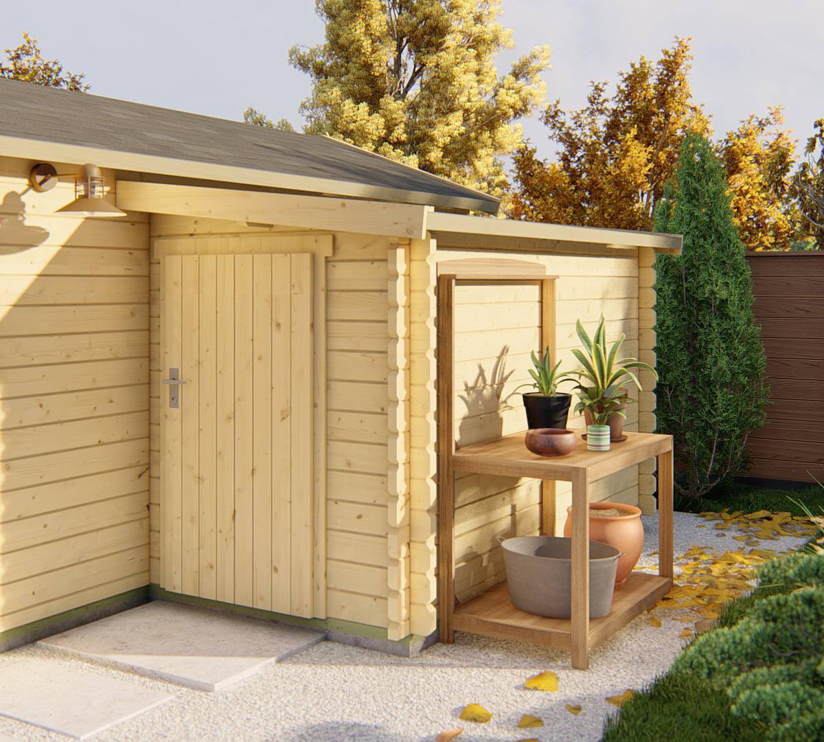 Blokhut - Tuinhuis Aanbouw | 28 mm | vuren onbehandeld