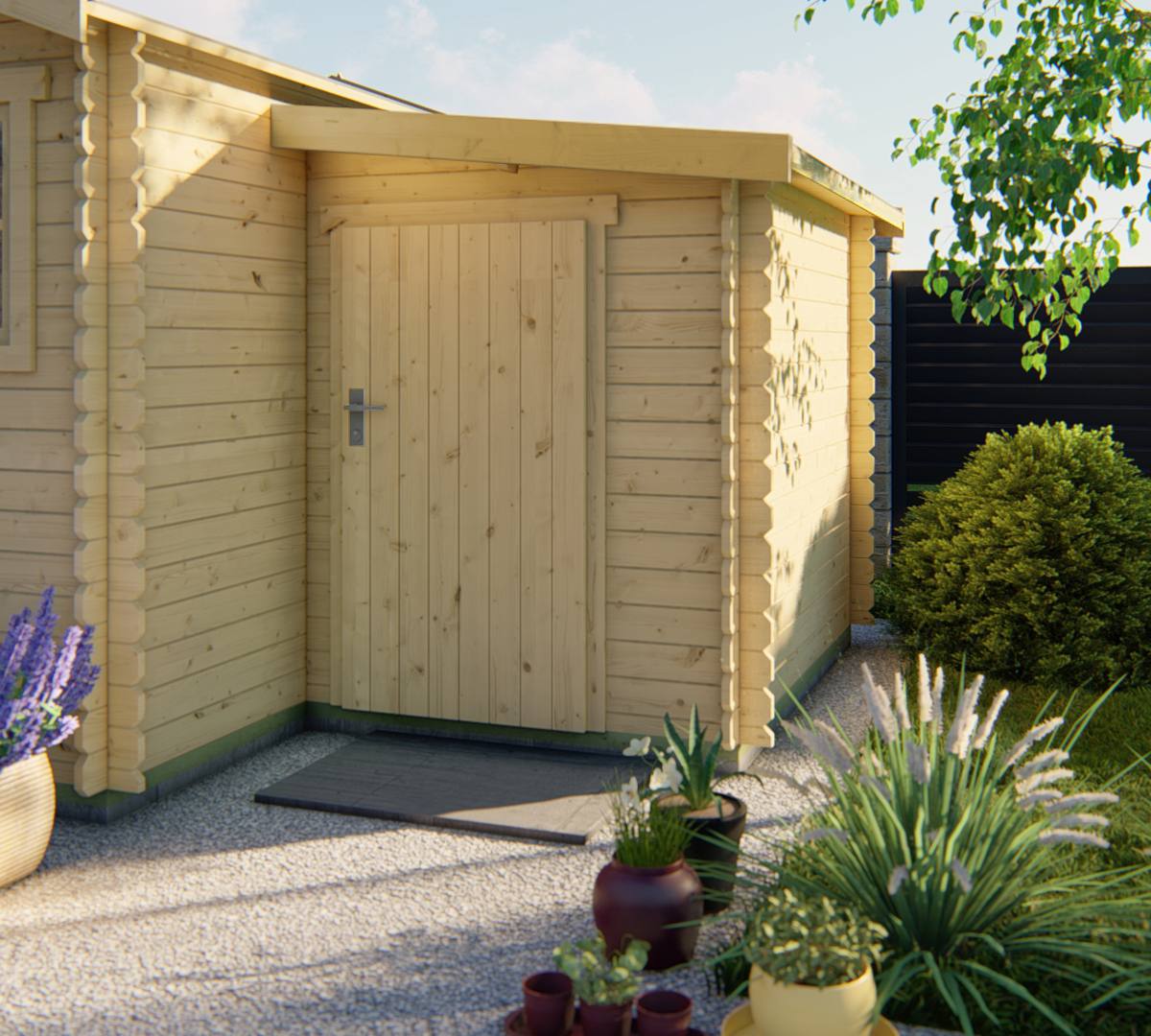 Blokhut - Tuinhuis Aanbouw | 44 mm | vuren onbehandeld
