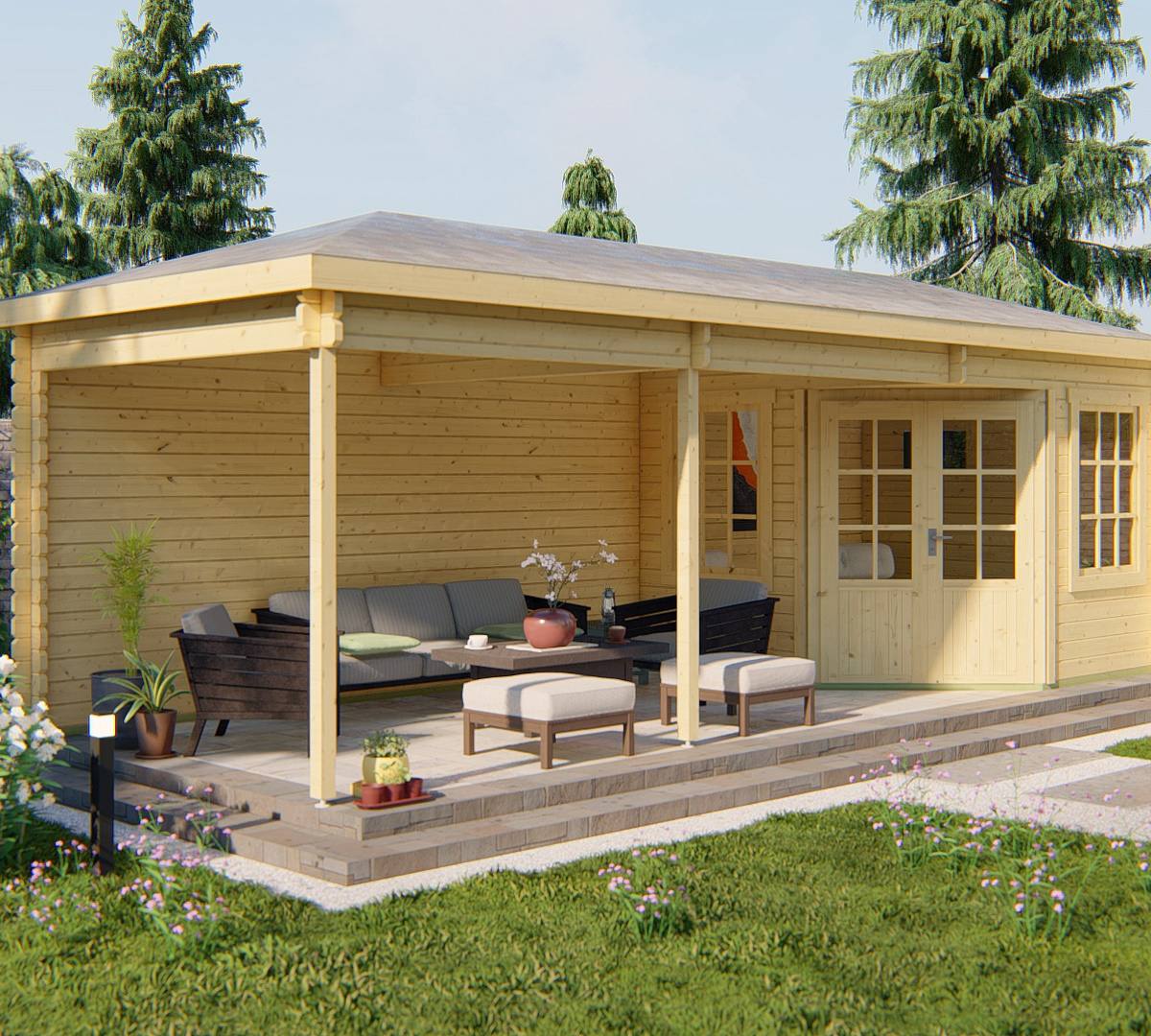 Blokhut - Tuinhuis Bertil | 44 mm | vuren onbehandeld