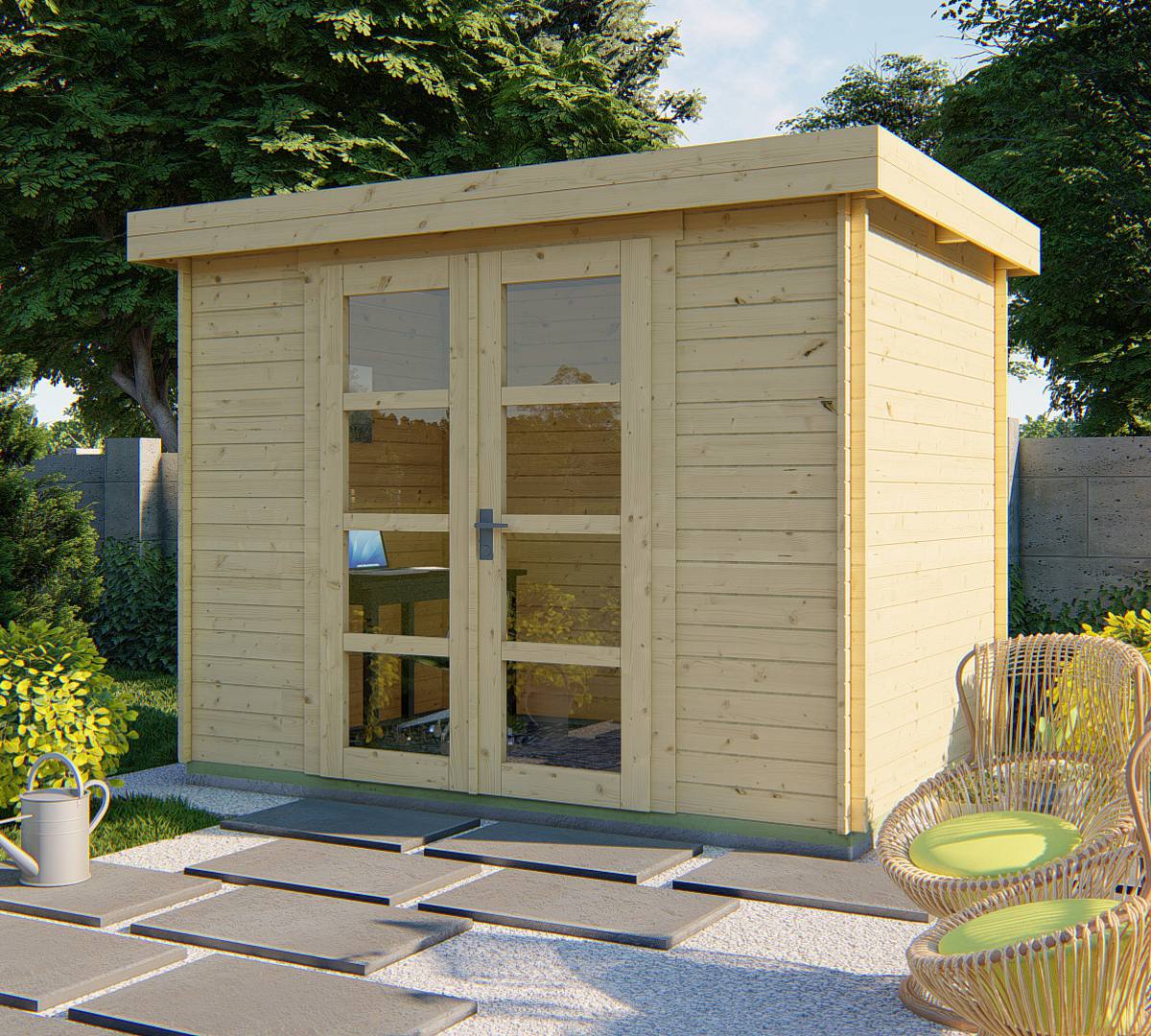 Blokhut - Tuinhuis Minimodern | 28 mm | vuren onbehandeld