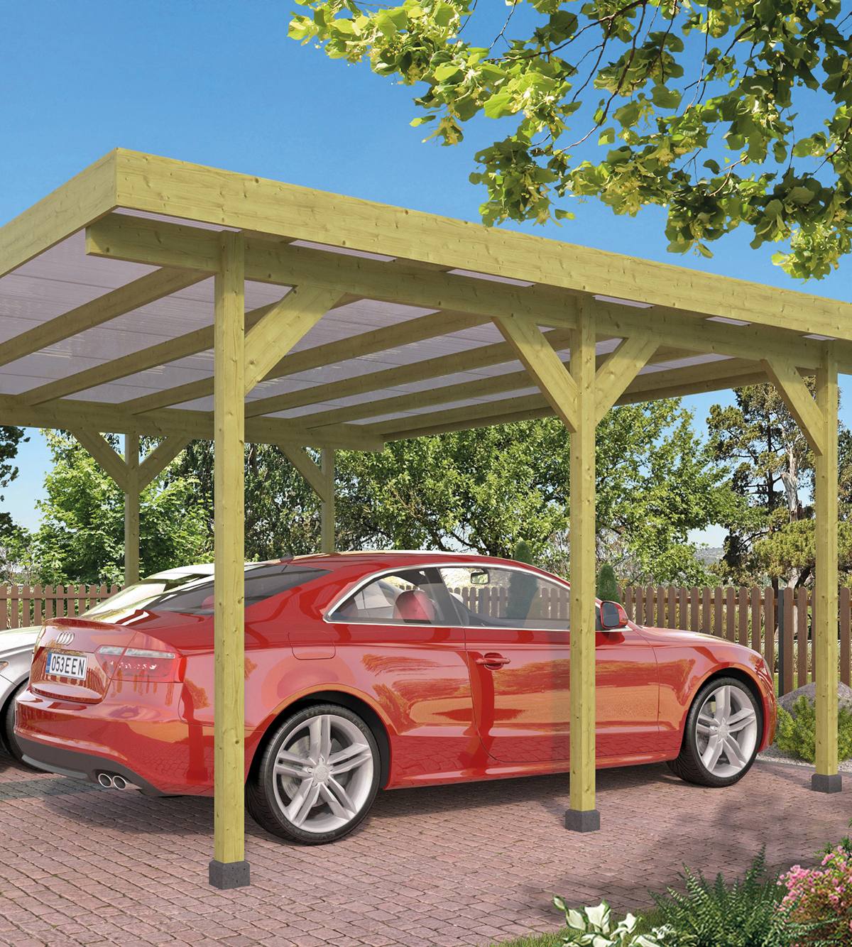 Carport Dubbel met PVC dakplaten vuren groen geïmpregneerd L500 x B600 cm