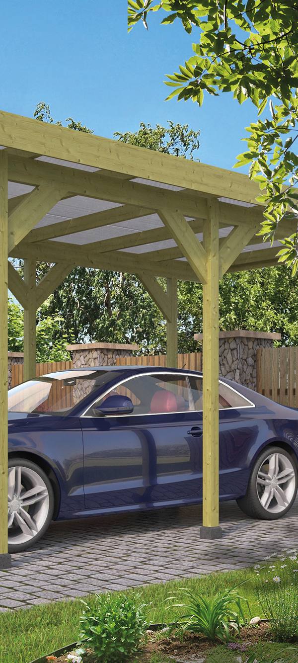 Carport Enkel/Aanbouw met PVC dakplaten vuren groen geïmpregneerd L500 x B300 cm
