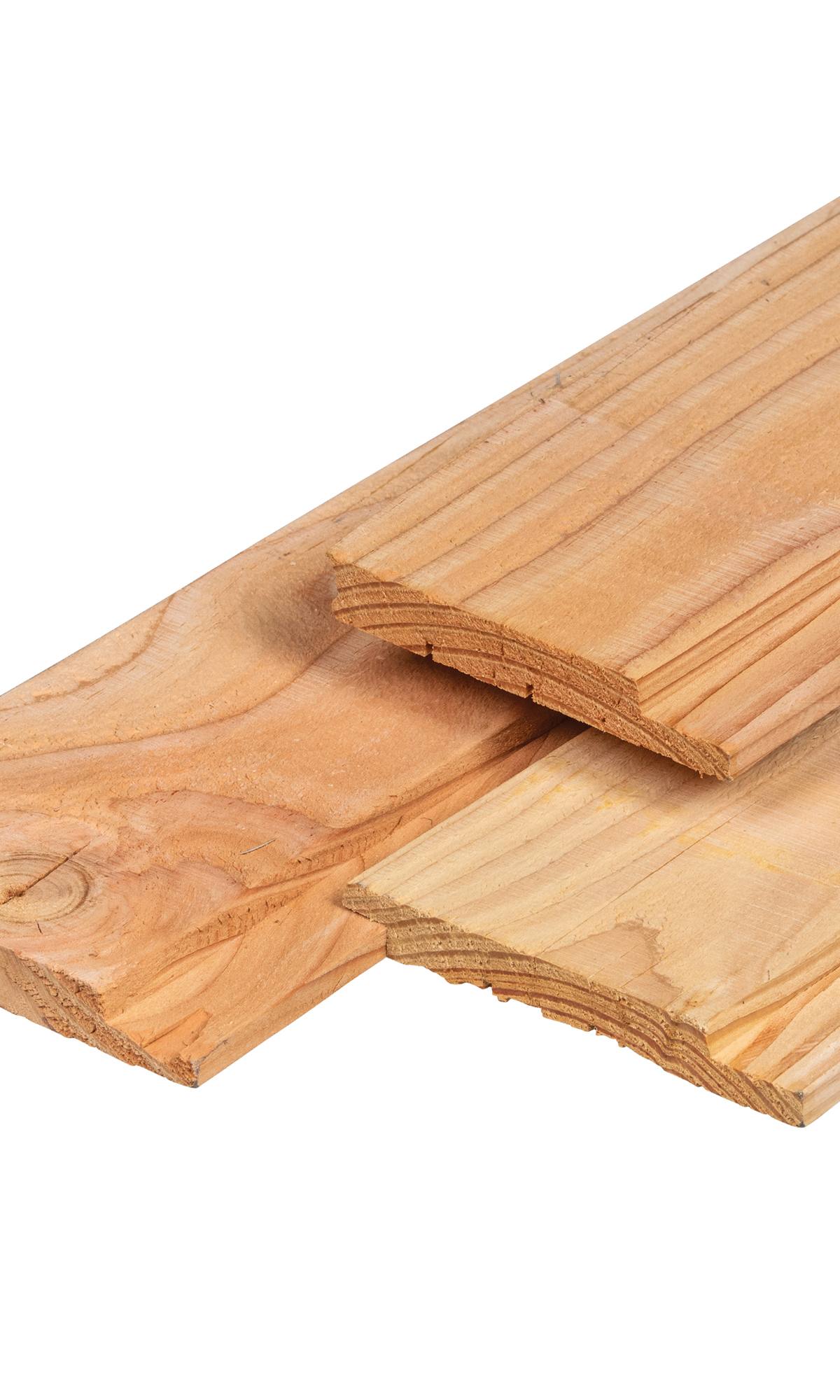 Douglas channelsiding 1,8 x 14,2 x 300 cm, gedroogd, 3 zijden geschaafd, 1 zijde fijnbezaagd