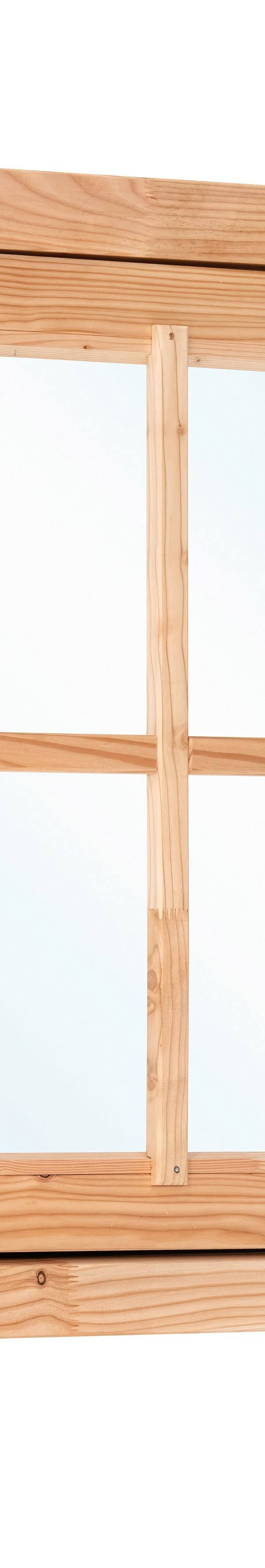 Douglas draairaam dubbelglas buitenmaat B90 x H105 cm onbehandeld, 4-ruits, linksdraaiend, afsluitbaar met raamkruk met RVS beslag