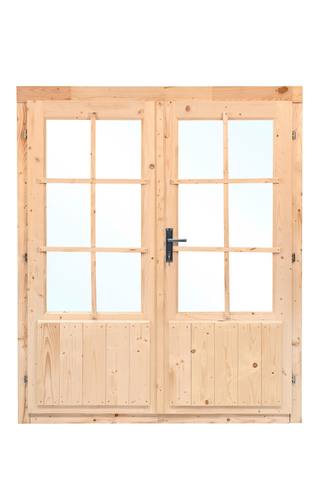 Dubbele deur+kozijn, vuren, enkel glas D3 — 2