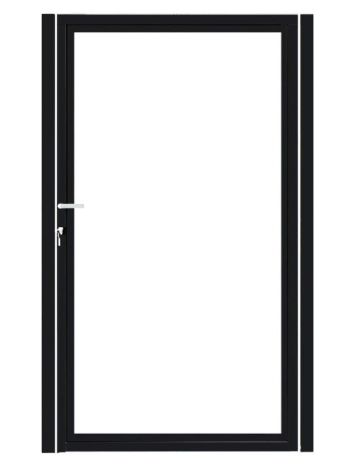Enkele stalen poort, zwart gepoedercoat, fijnstructuur, incl. hang- en sluitwerk (t.b.v. profielen 28mm dik)