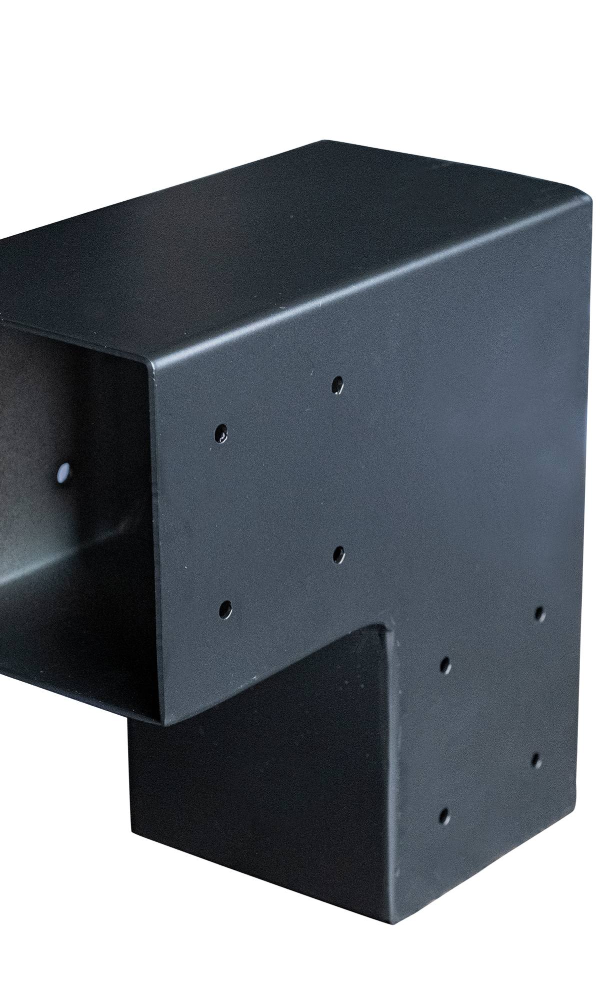 Gegalvaniseerd verbindingsstuk 2-weg 90-hoek voor vierkante palen 12 x 12 cm zwart gepoedercoat, incl. bevestigingsset