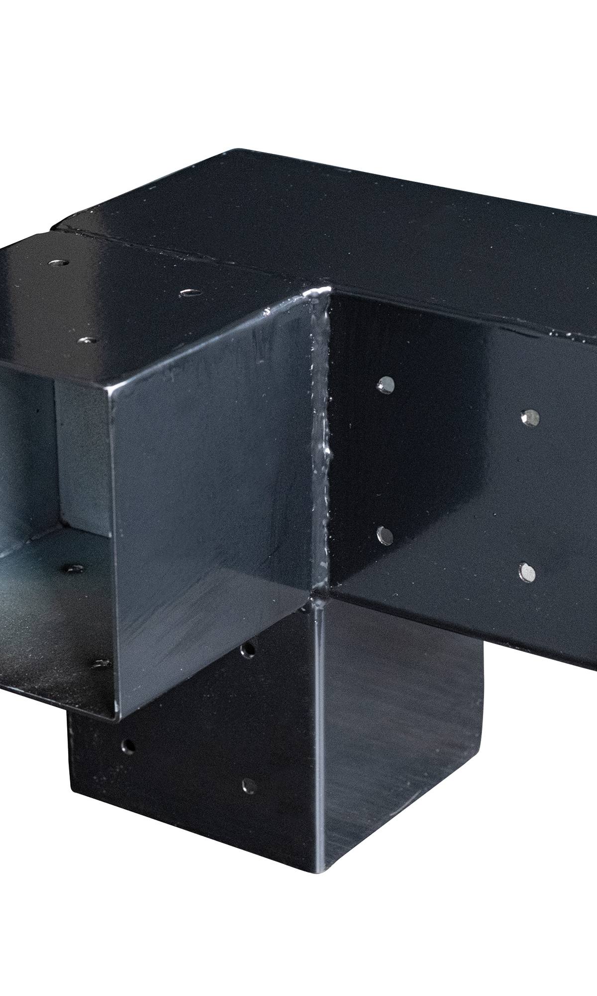 Gegalvaniseerd verbindingsstuk 3-weg hoekmodel voor vierkante palen 12 x 12 cm zwart gepoedercoat, incl. bevestigingsset