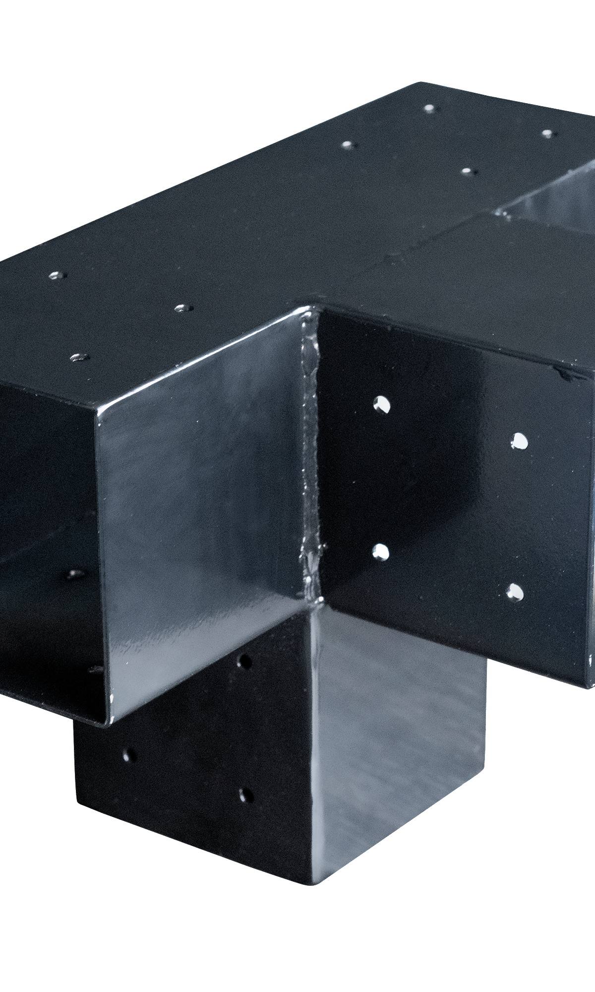 Gegalvaniseerd verbindingsstuk 4-weg T-model voor vierkante palen 12 x 12 cm zwart gepoedercoat