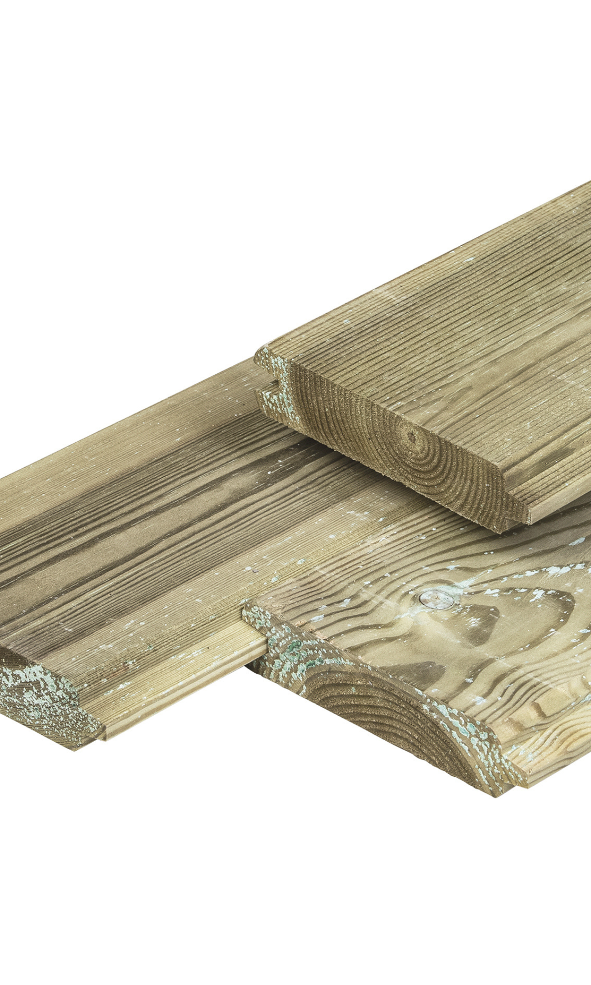 Grenen blokhutprofiel 2,8 x 12,5 x 180 cm, gedroogd, groen geïmpregneerd, geschaafd, 4 ronde hoeken