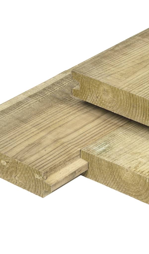Grenen damwand 4,0 x 17,0 x 300 cm, vers, groen geïmpregneerd, geschaafd