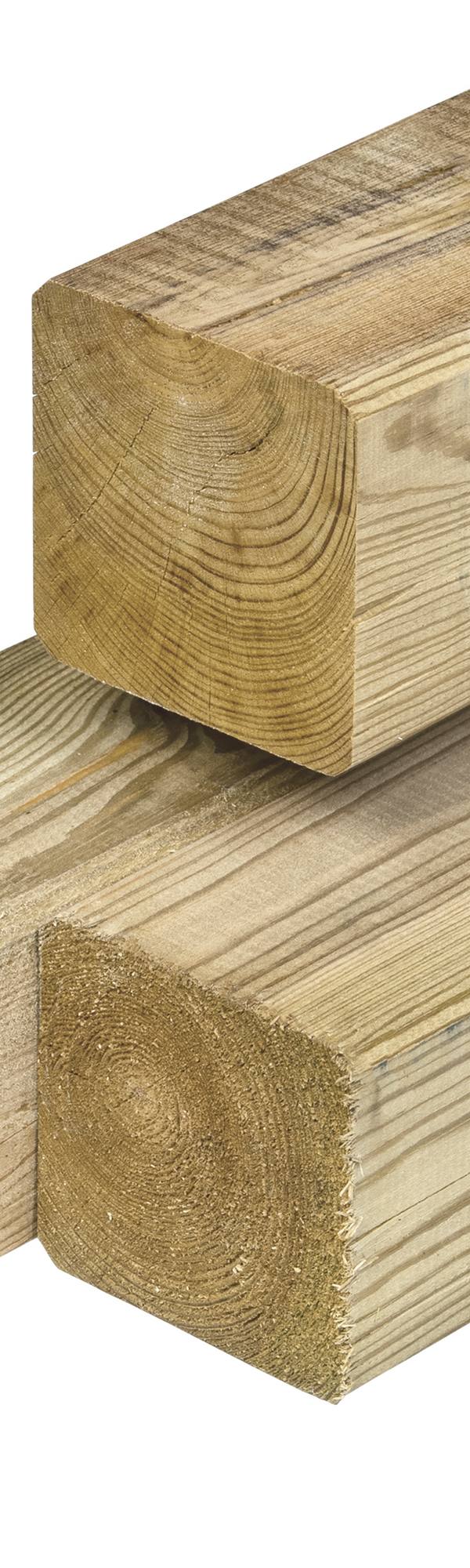 Grenen paal 8,8 x 8,8 x 200 cm, vers, groen geïmpregneerd, geschaafd, 4 ronde hoeken