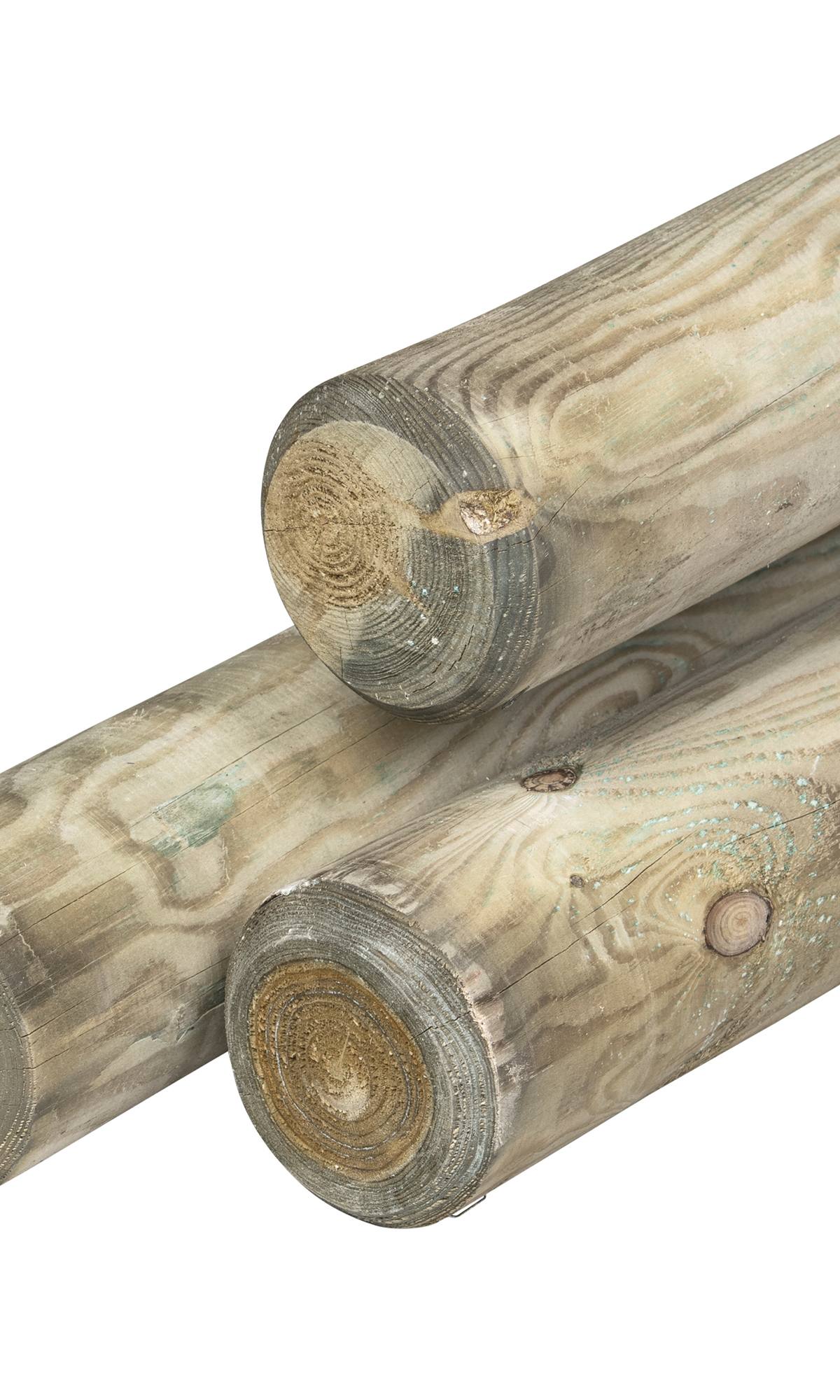 Grenen pallisade Ø 10,0 x 300 cm, groen geïmpregneerd, rond gefreesd, gekruind