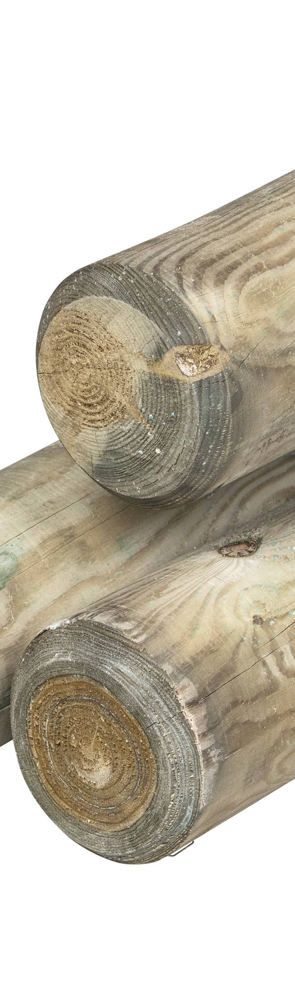 Grenen pallisade Ø 10,0 x 300 cm, groen geïmpregneerd, rond gefreesd, gekruind