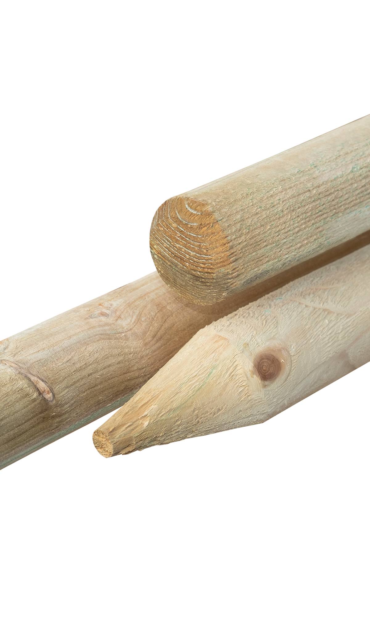 Grenen pallisade Ø 6,0 x 60 cm, groen geïmpregneerd, gepunt, rond gefreesd, gekruind
