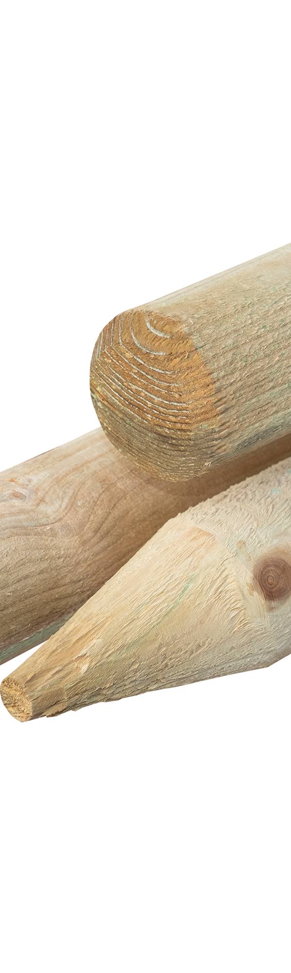 Grenen pallisade Ø 6,0 x 60 cm, groen geïmpregneerd, gepunt, rond gefreesd, gekruind