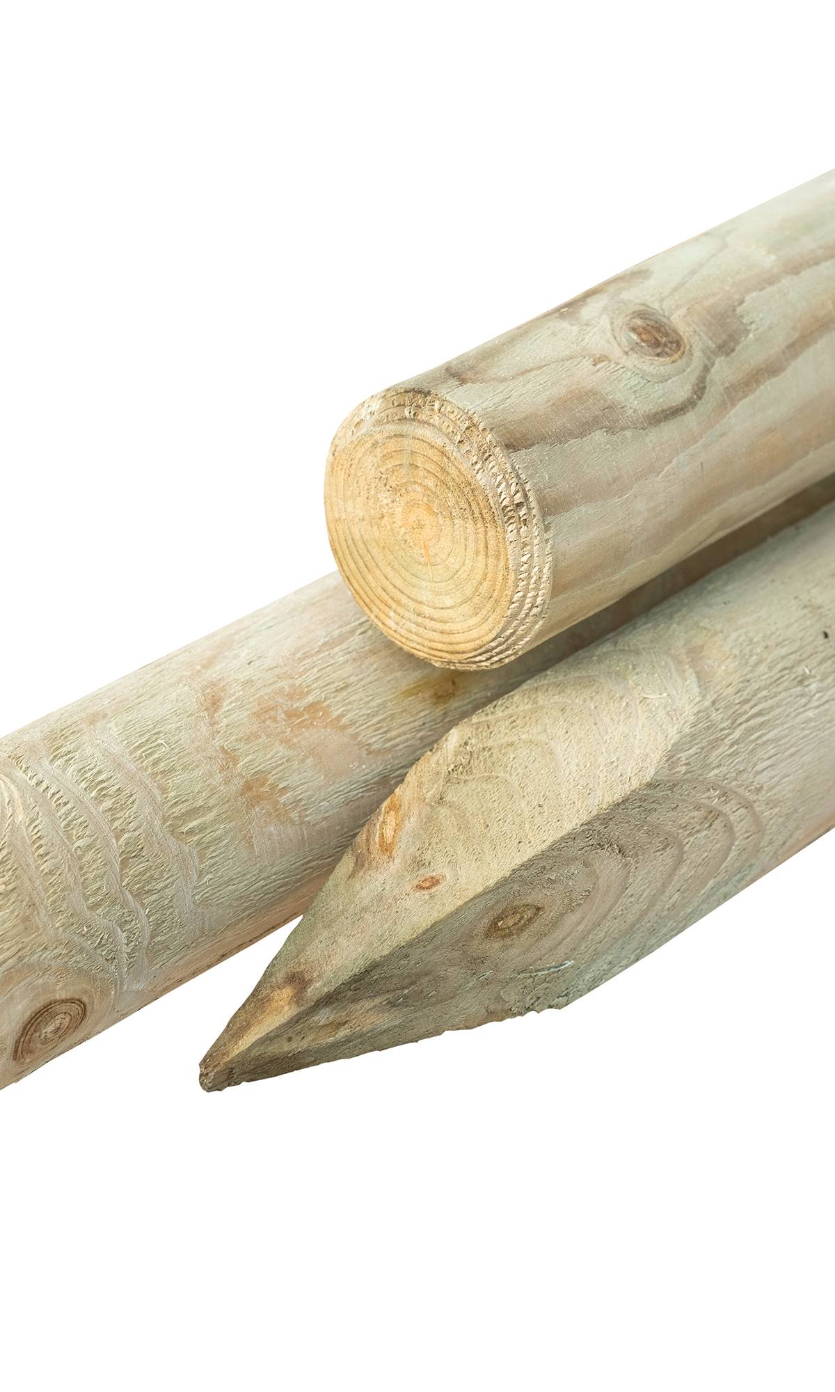 Grenen pallisade Ø 8,0 x 60 cm, groen geïmpregneerd, gepunt, rond gefreesd, gekruind
