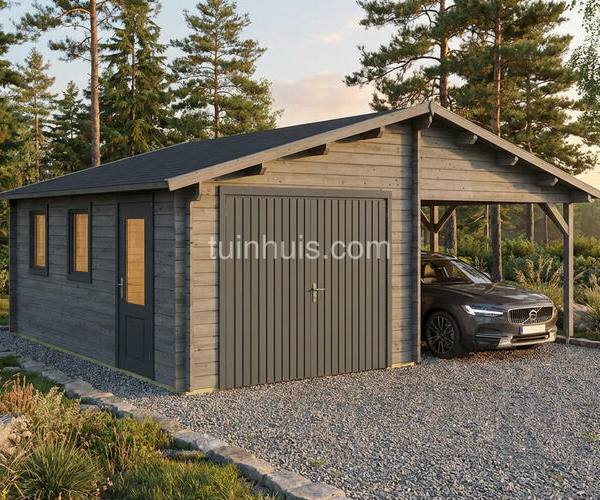 Houten garage en carport Flevoland 6,8x5,6m 44mm