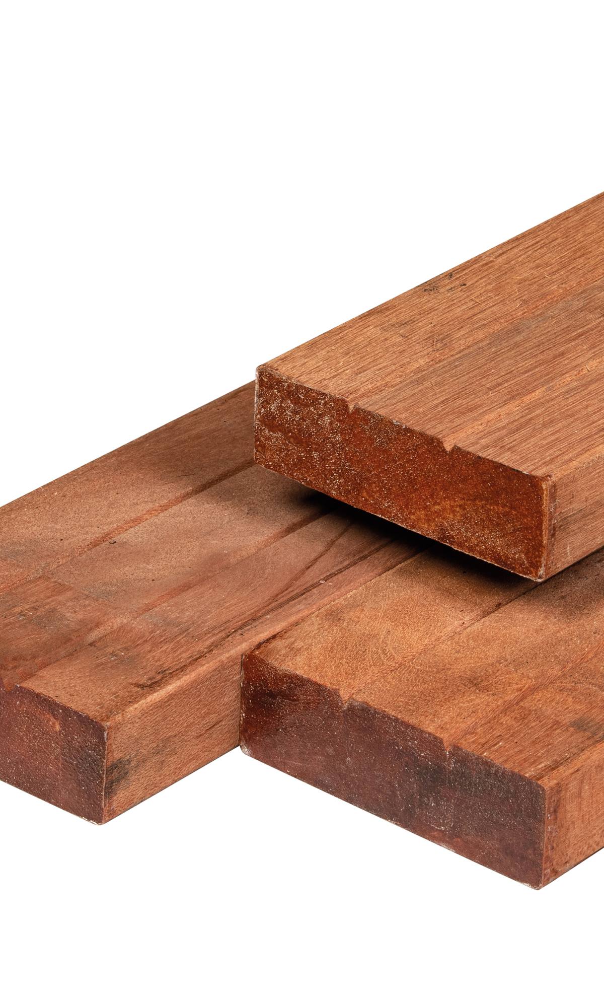 Keruing hardhout regel 4,4 x 14,5 x 305 cm kunstmatig gedroogd, geschaafd, 2 zijden 2 V-groeven, 4 ronde hoeken