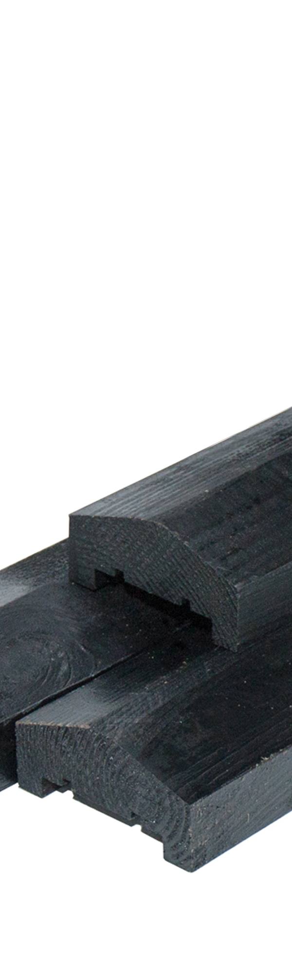 Midden-Europees vuren afdeklat piramide geïmpregneerd en zwart gespoten, (3-planks tussenruimte) 3,5 x 8,5 x 180 cm