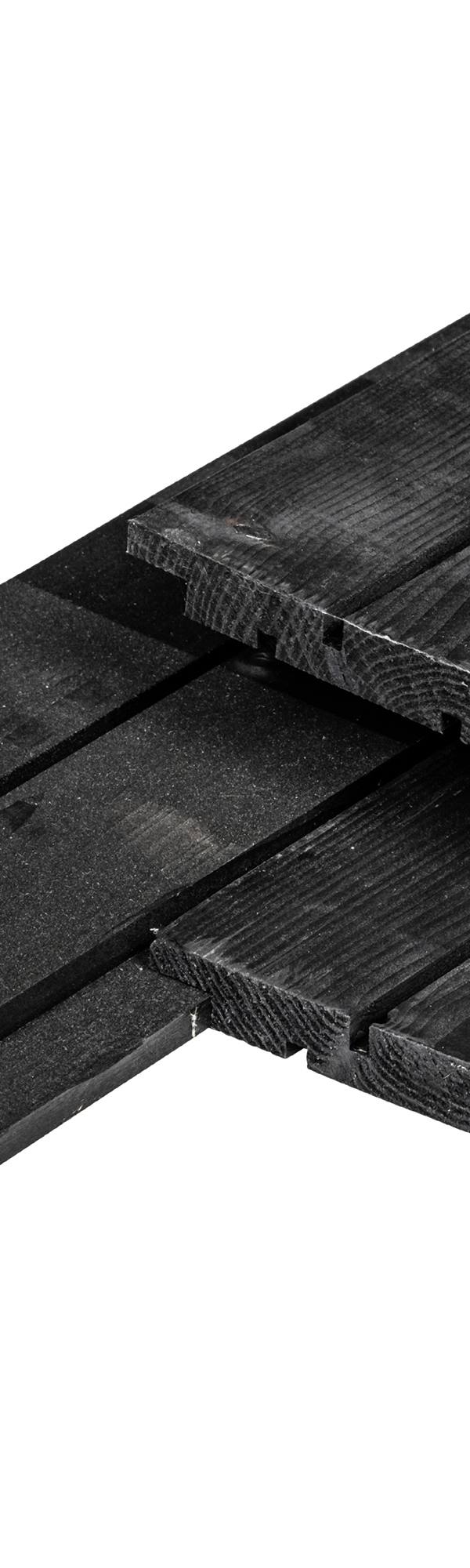 NE vuren channelsiding 1,8 x 14,5 x 240 cm, gedroogd, zwart gespoten, geschaafd, 1 zijde 1 groef, 1 zijde 2 groeven