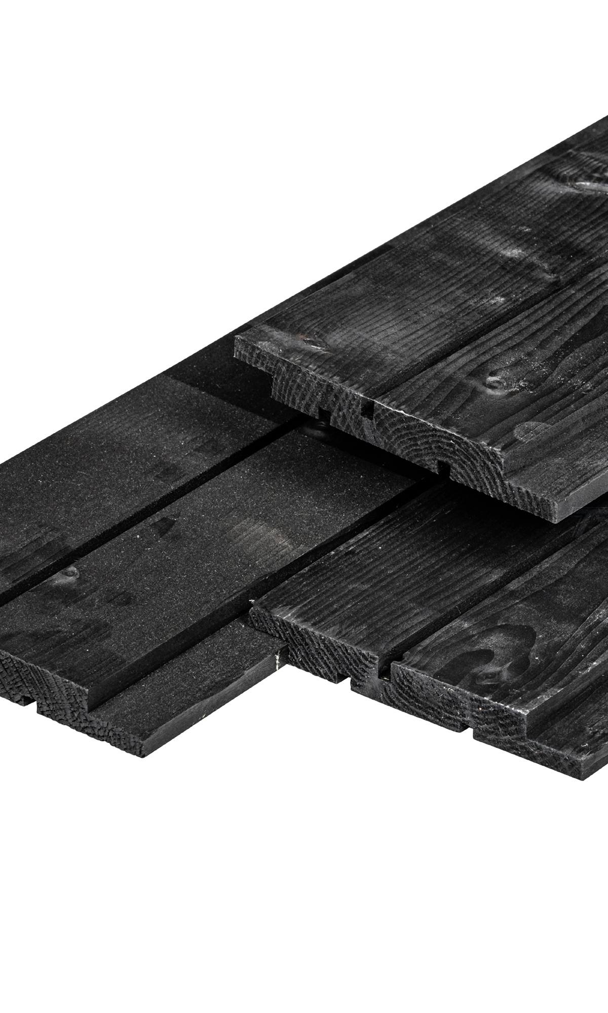 NE vuren channelsiding 1,8 x 14,5 x 240 cm, gedroogd, zwart gespoten, geschaafd, 1 zijde 1 groef, 1 zijde 2 groeven