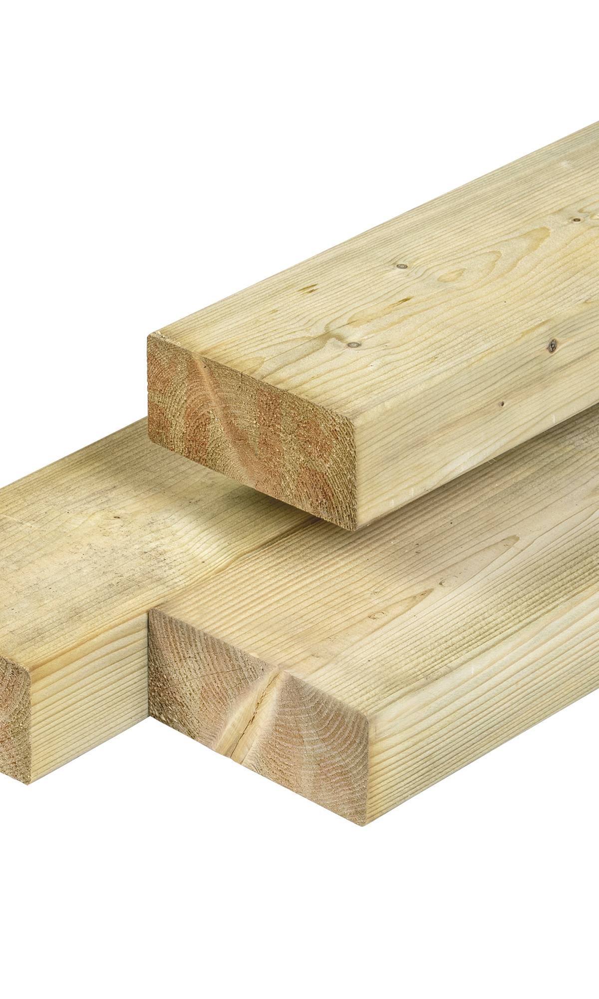 NE vuren regel 4,5 x 9,5 x 270 cm, gedroogd, groen geïmpregneerd, geschaafd, 4 ronde hoeken
