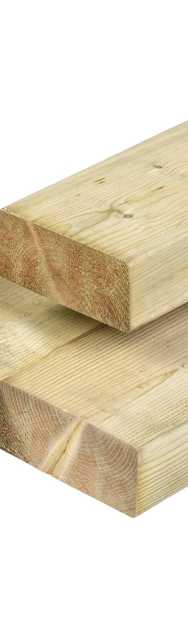 NE vuren regel 4,5 x 9,5 x 270 cm, gedroogd, groen geïmpregneerd, geschaafd, 4 ronde hoeken