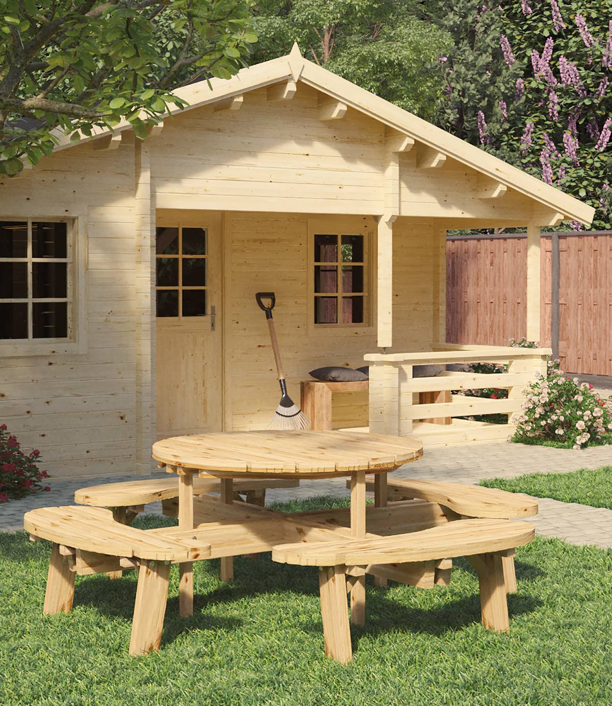 Picknicktafel rond Classic, vuren gedroogd, groen geïmpregneerd