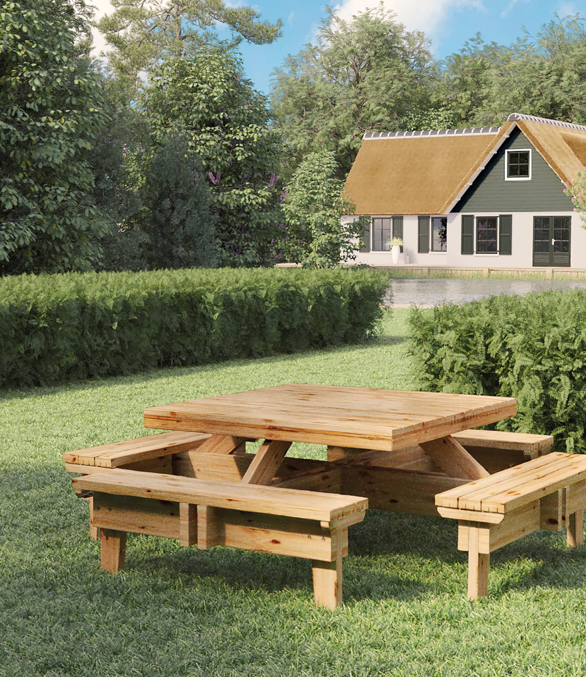 Picknicktafel vierkant Classic, vuren gedroogd, groen geïmpregneerd