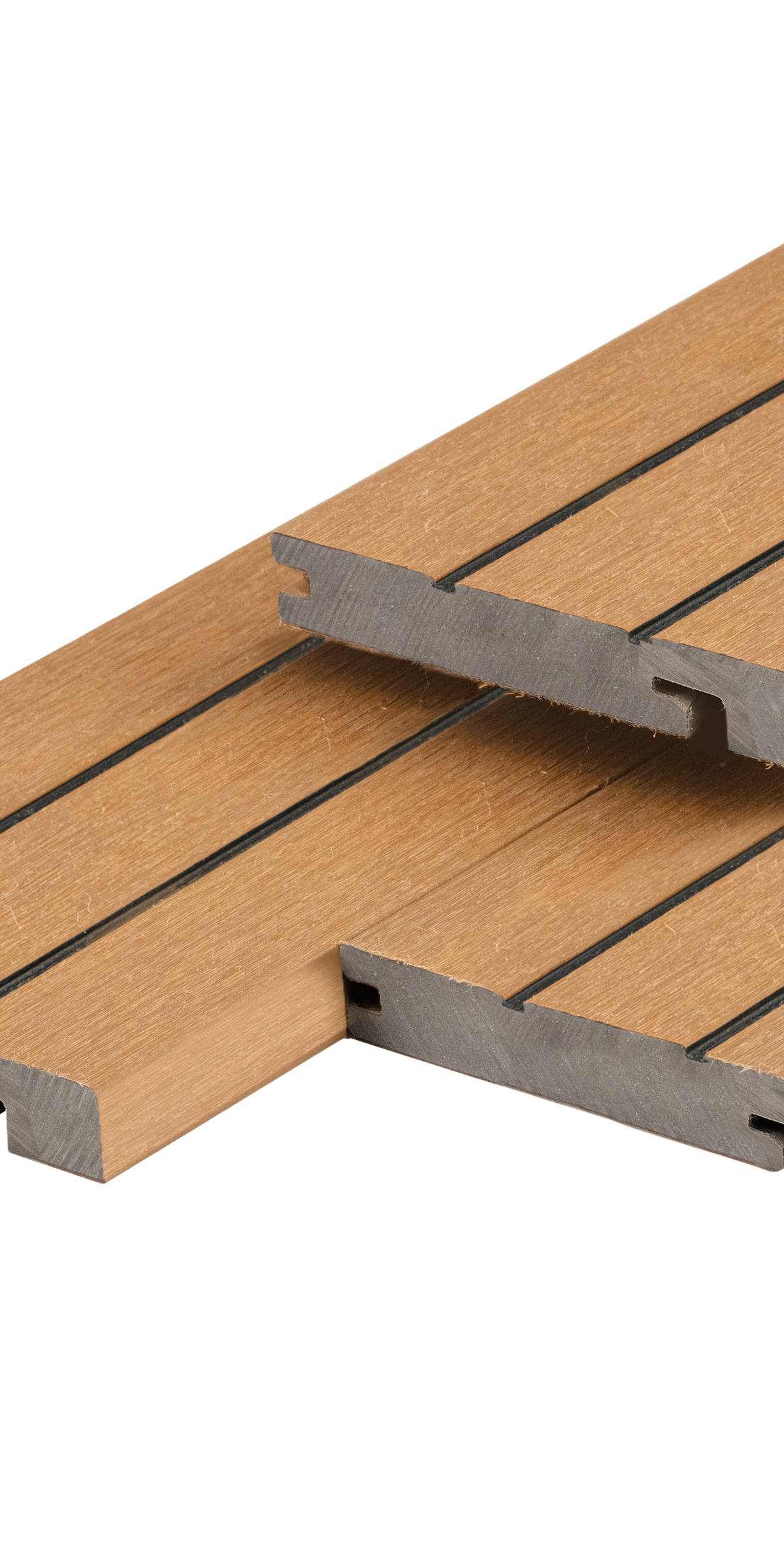 PuraDock composiet eindprofiel 2,2 x 14,6 x 290 cm, cedar, massief, 1 zijde 1 groef, 1 zijde 2 groeven, clip systeem