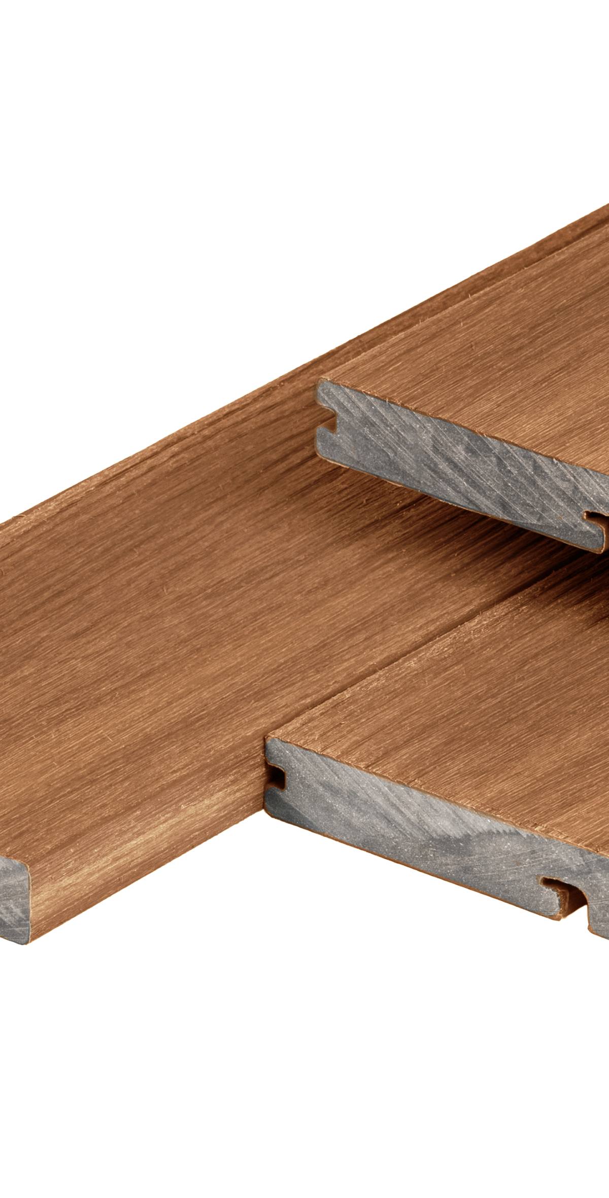 PuraShield composiet eindplank  2,3 x 13,8 x 300 cm, teak, fijne houtnerf, clip systeem