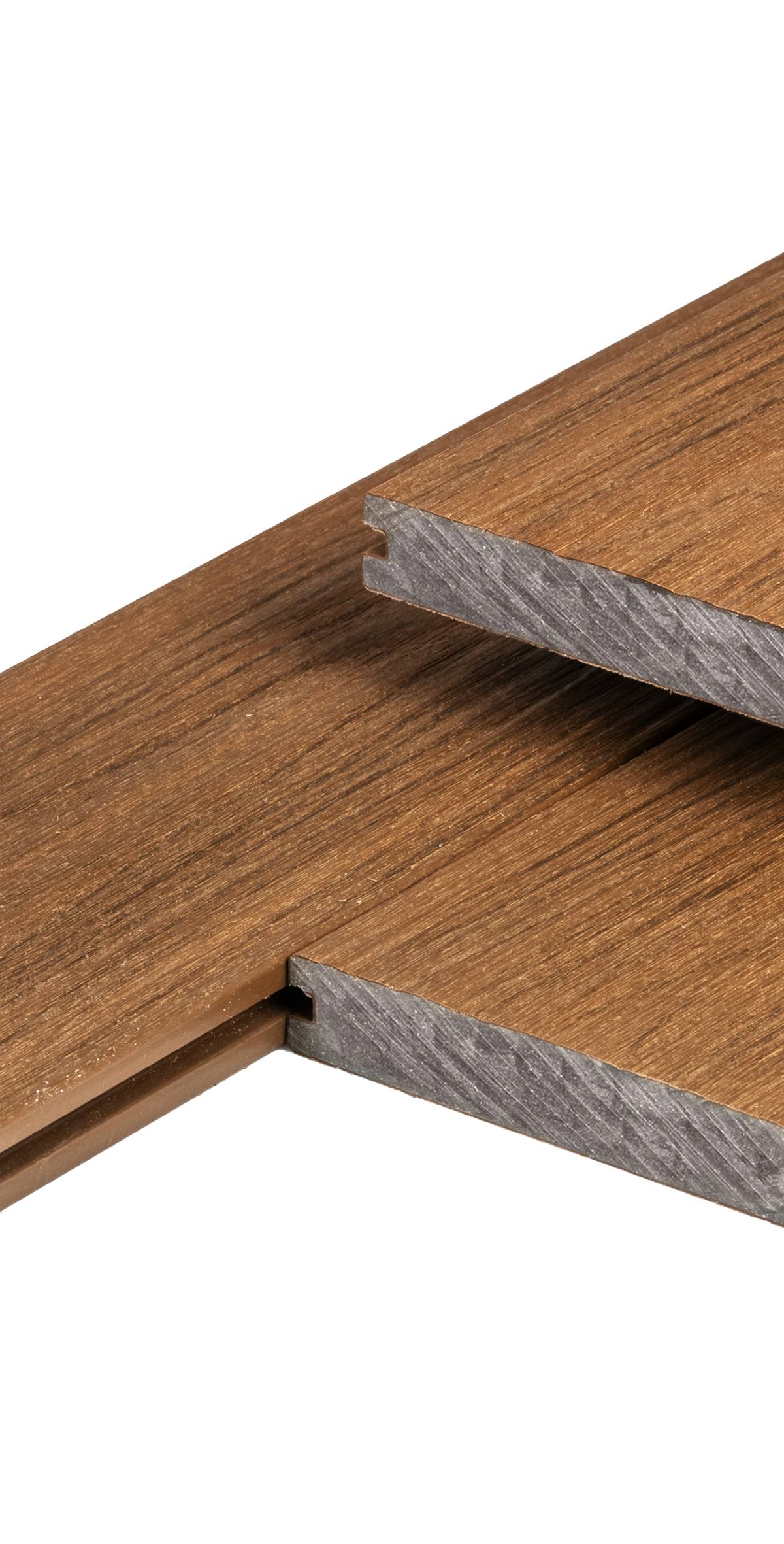 PuraShield composiet vlonderplank 2,3 x 13,8 x 300 cm, teak, massief, fijne houtnerf, clip systeem