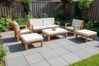 Teak modulaire lounge set Tambora – Bijzettafel/Hocker incl. kussen en glasplaat – 80 x 80 x H30/40cm — 2