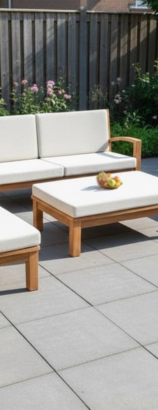 Teak modulaire lounge set Tambora – Bijzettafel/Hocker incl. kussen en glasplaat – 80 x 80 x H30/40cm — 2