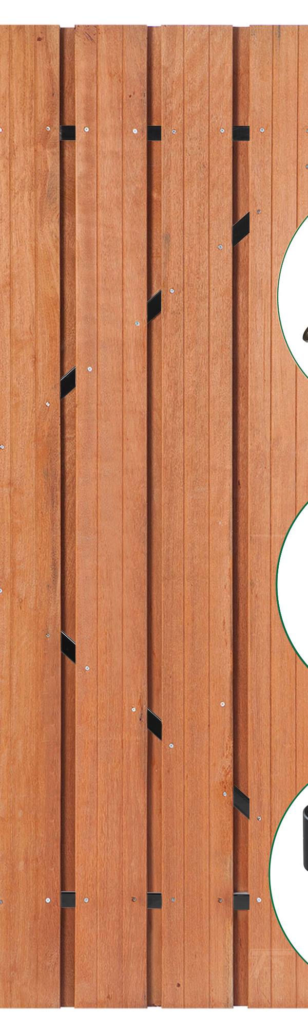 Tuindeur Privacy hardhout 90 x 195 cm met zwart frame en RVS inbouwslotset