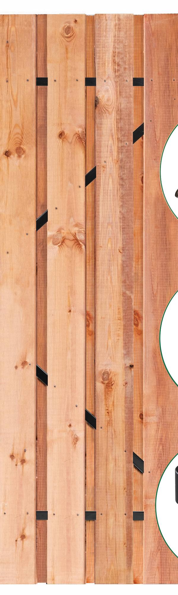 Tuindeur Privacy Red Class Wood 90 x 195 cm met zwart frame en RVS inbouwslotset