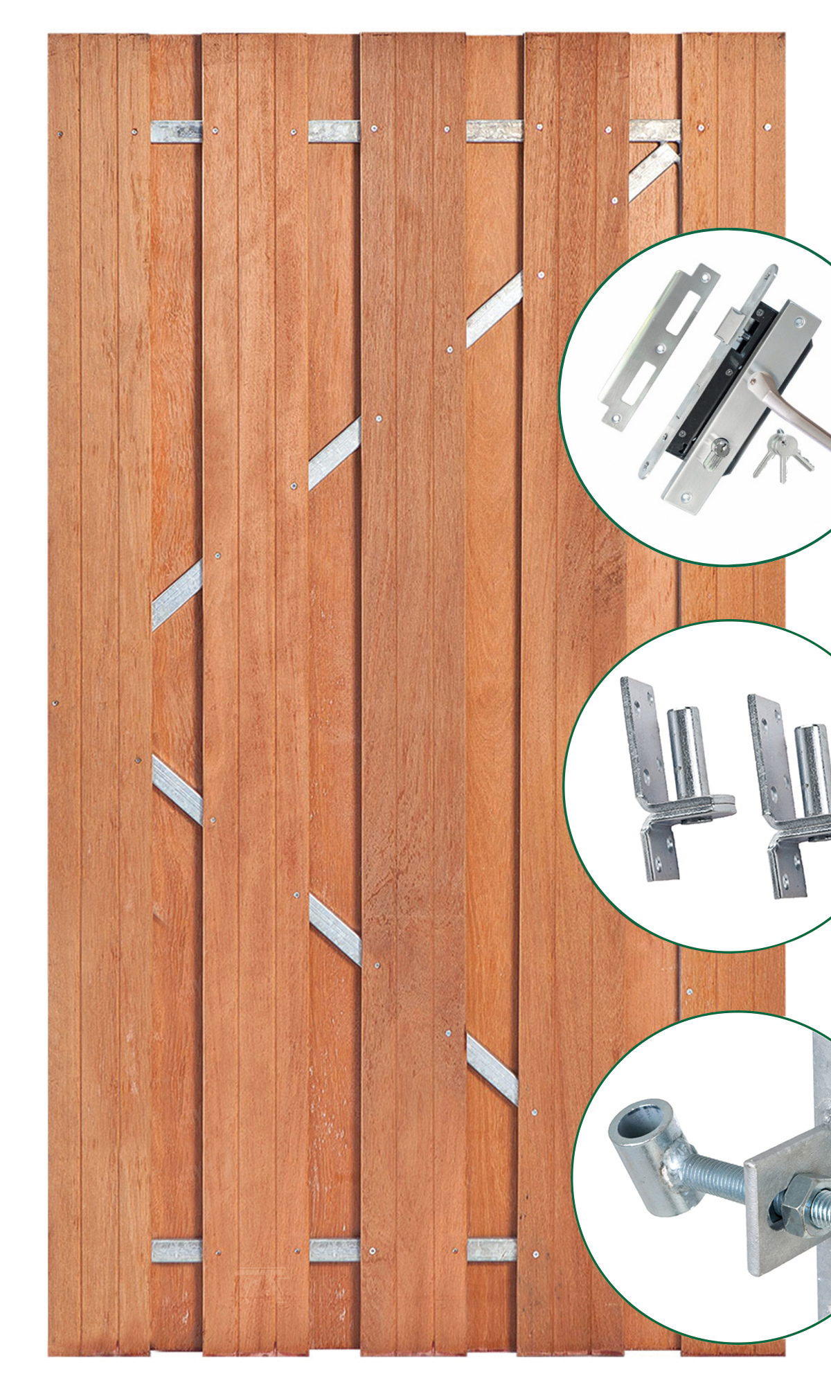 Tuindeur Solide keruing hardhout , 9-planks 180 x 100 cm