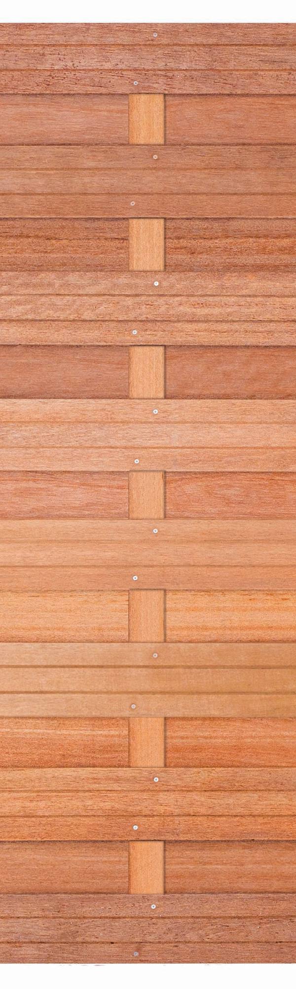 Tuinscherm Bronkhorst, keruing hardhout, RVS-geschroefd, horizontaal, 18-planks (15+3) 180 x 180 cm