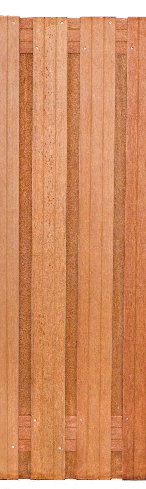 Tuinscherm Dronten, keruing hardhout, RVS-geschroefd, 21-planks (19+2) 180 x 180 cm