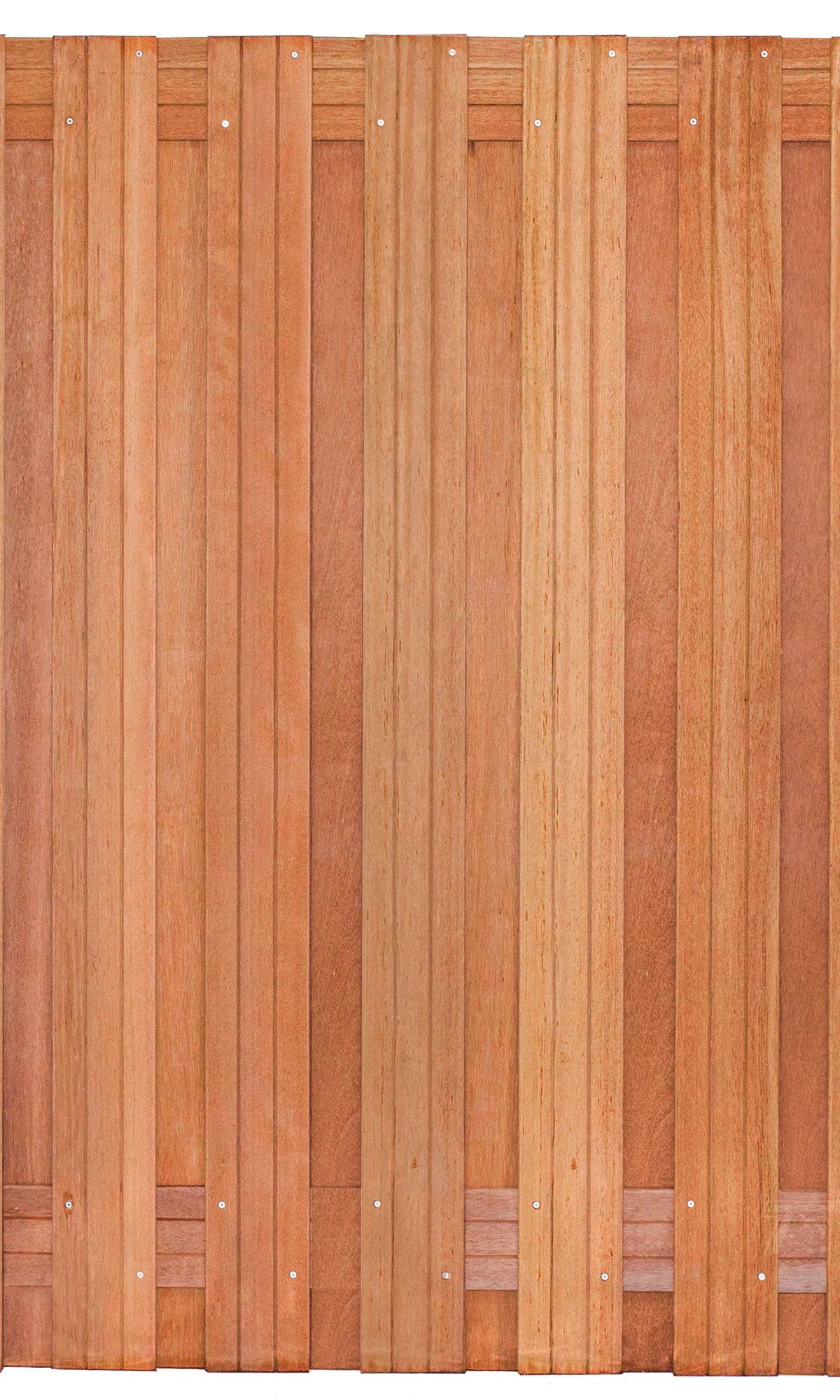 Tuinscherm Harlingen, keruing hardhout, RVS-geschroefd, 19-planks (17+2) 180 x 180 cm
