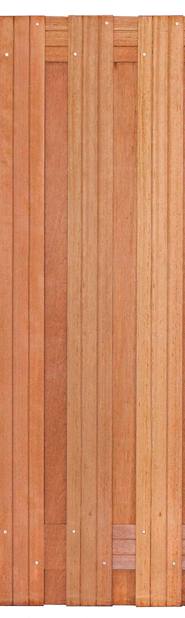 Tuinscherm Harlingen, keruing hardhout, RVS-geschroefd, 19-planks (17+2) 180 x 180 cm