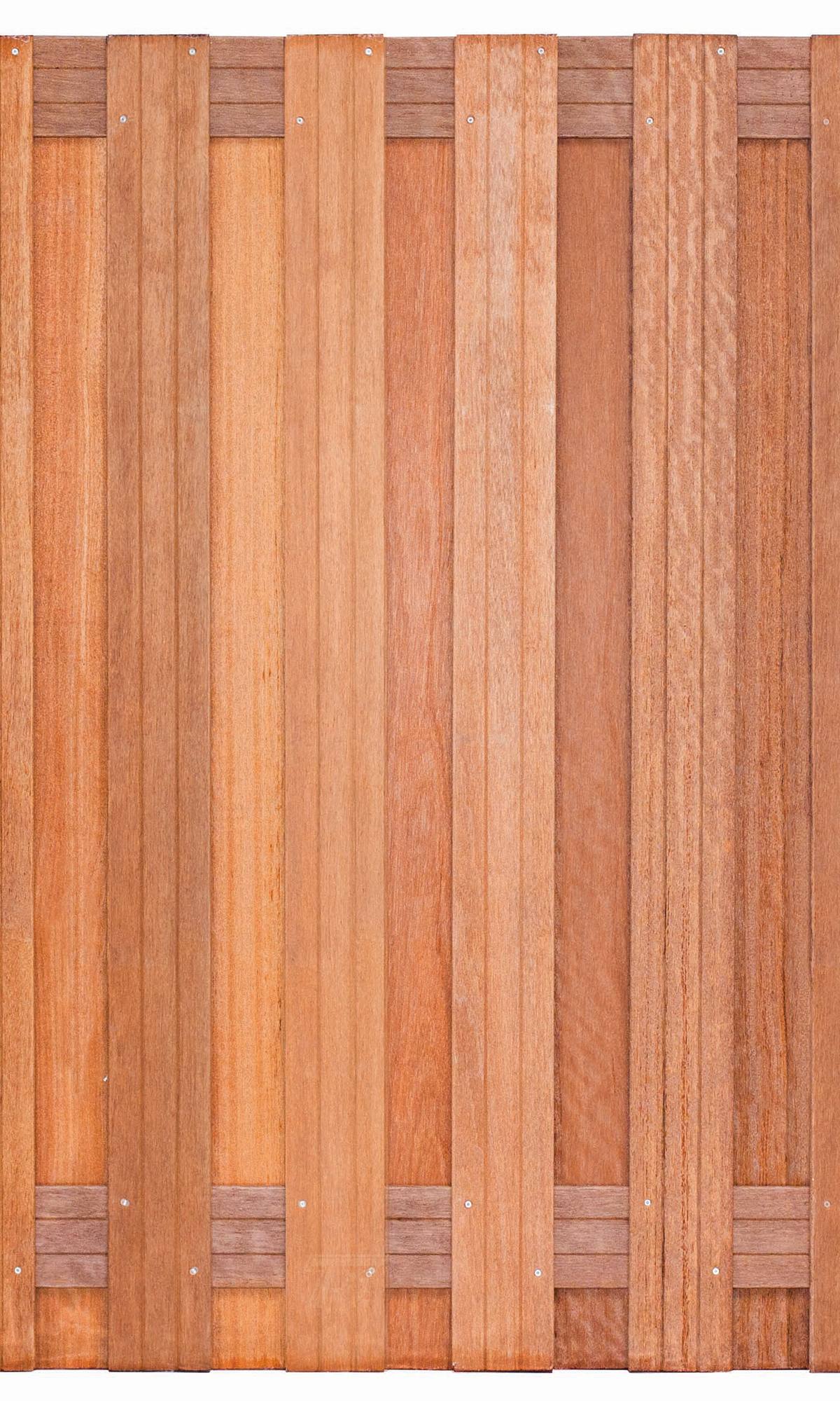 Tuinscherm Kampen, keruing hardhout, RVS-geschroefd, 17-planks (15+2) 180 x 180 cm