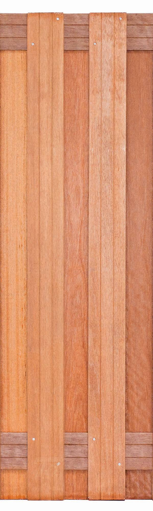 Tuinscherm Kampen, keruing hardhout, RVS-geschroefd, 17-planks (15+2) 180 x 180 cm