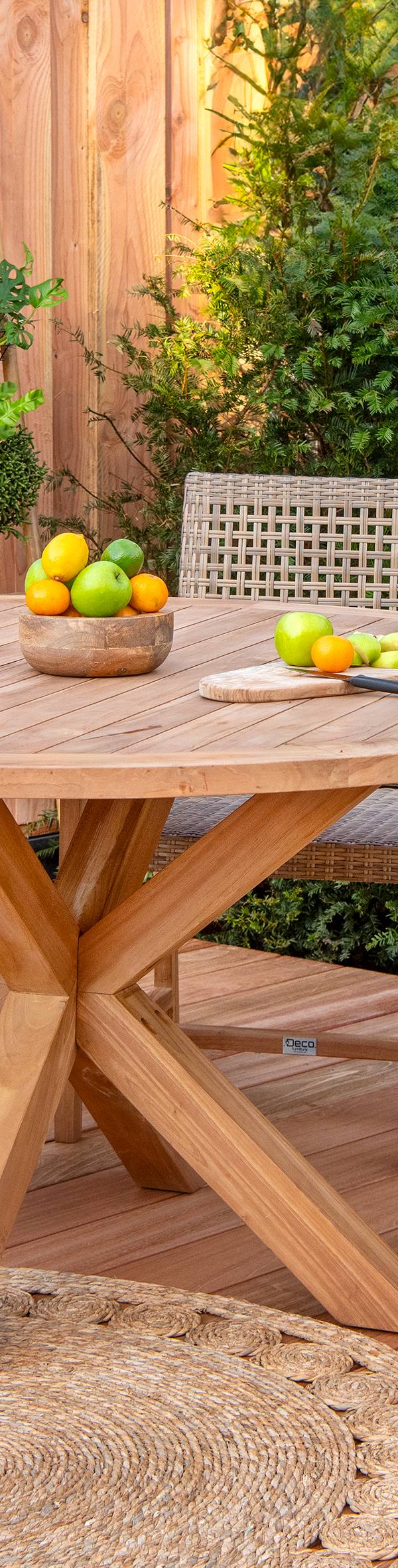 Tuintafel teak rond met kruispoot diameter 150 cm